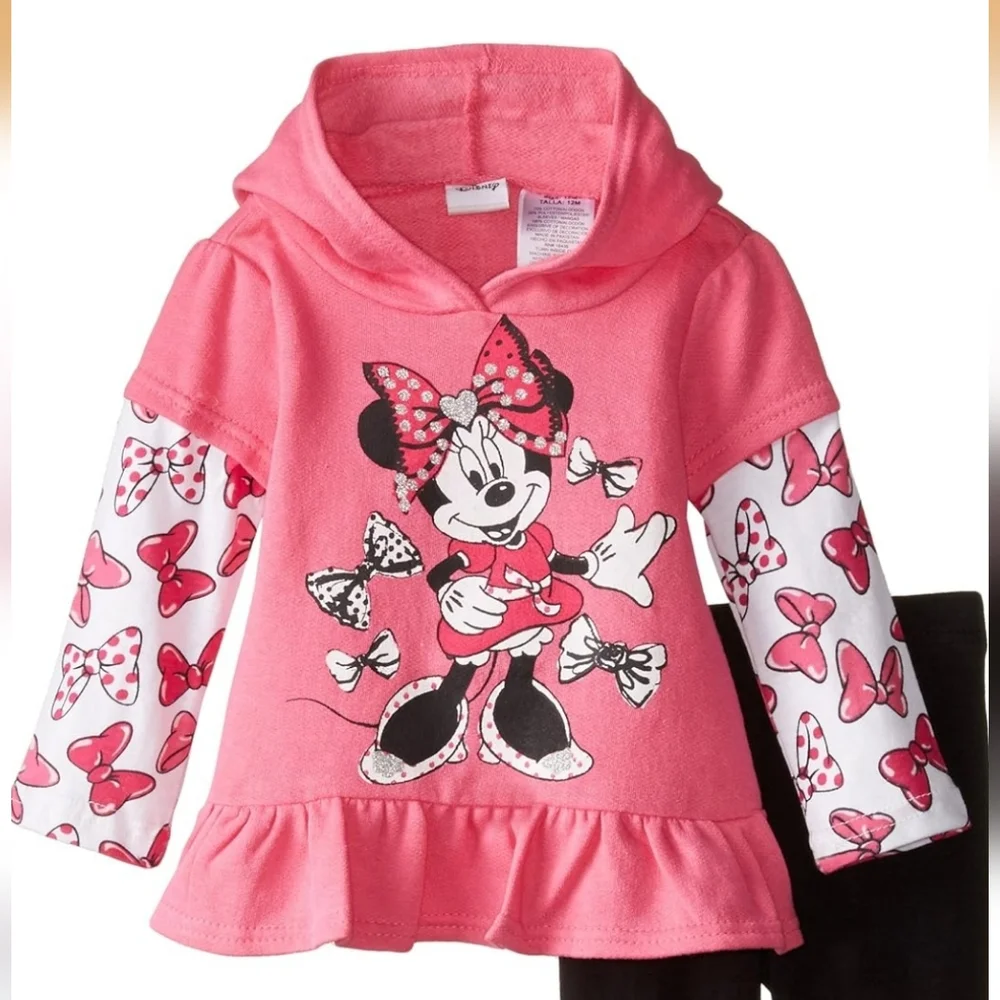 Disney | Baby Girls' Minnie Mouse 3-Pack Romper Set + 2-Piece Outfit Bundle